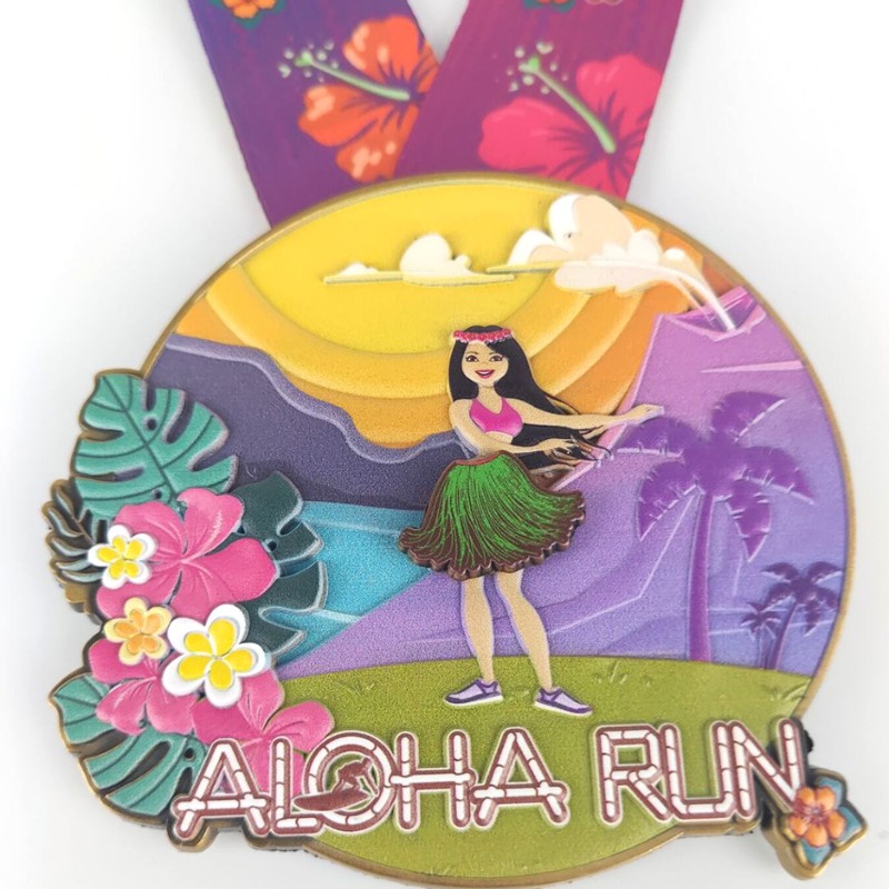 Mukautetut kilpailumitalit Classic Aloha Run -mitalit 3D -painetut maratonmitalit hauska juoksumitalit viimeistelijämitalit